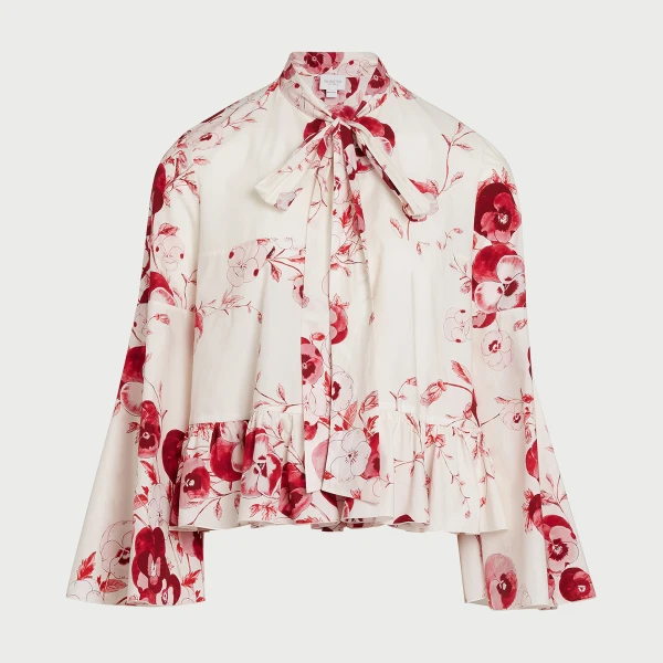 Giambattista Valli Ruby Pansies Ivory Poplin Blouse - Giambattista Valli Tops - Romantic Couture - Shop at Luxury Shoes 