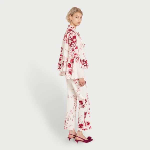 Giambattista Valli Ruby Pansies Ivory Poplin Blouse - Giambattista Valli Tops - Romantic Couture - Shop at Luxury Shoes 