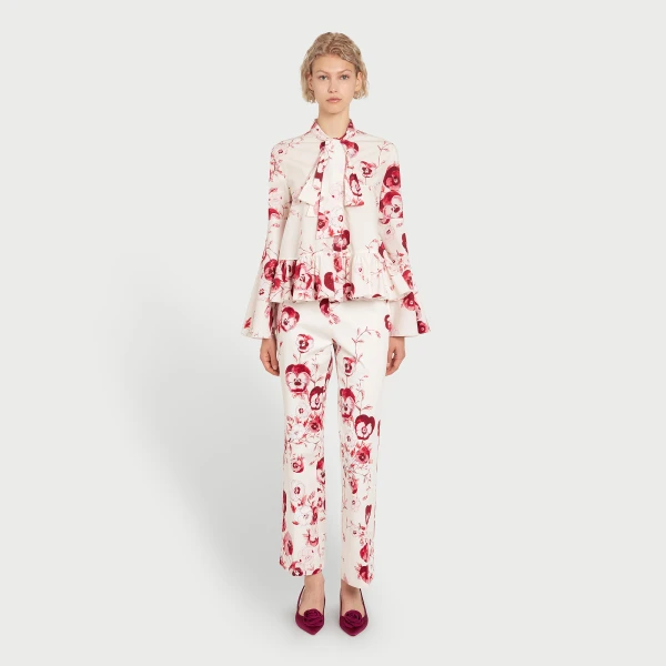 Giambattista Valli Ruby Pansies Ivory Poplin Blouse - Giambattista Valli Tops - Romantic Couture - Shop at Luxury Shoes 