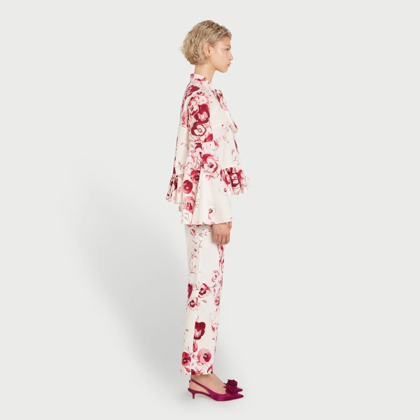 Giambattista Valli Ruby Pansies Ivory Poplin Blouse - Giambattista Valli Tops - Romantic Couture - Shop at Luxury Shoes 