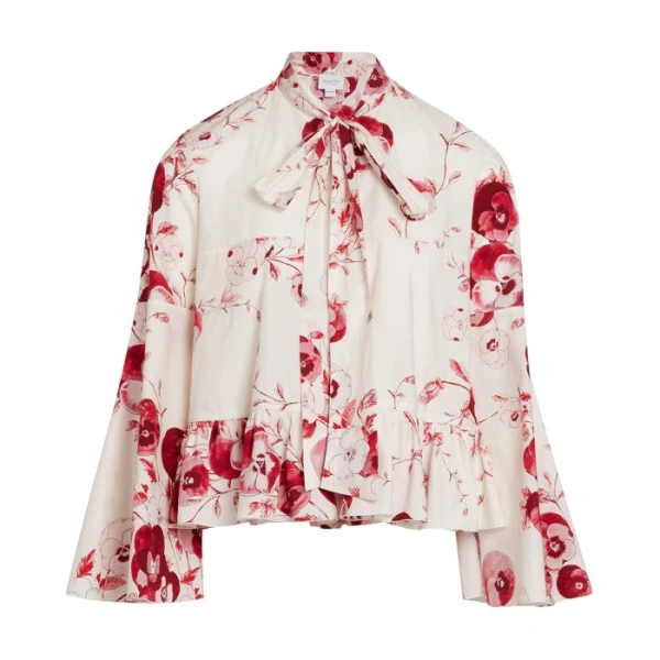 Giambattista Valli Ruby Pansies Ivory Poplin Blouse - Giambattista Valli Tops - Romantic Couture - Shop at Luxury Shoes 