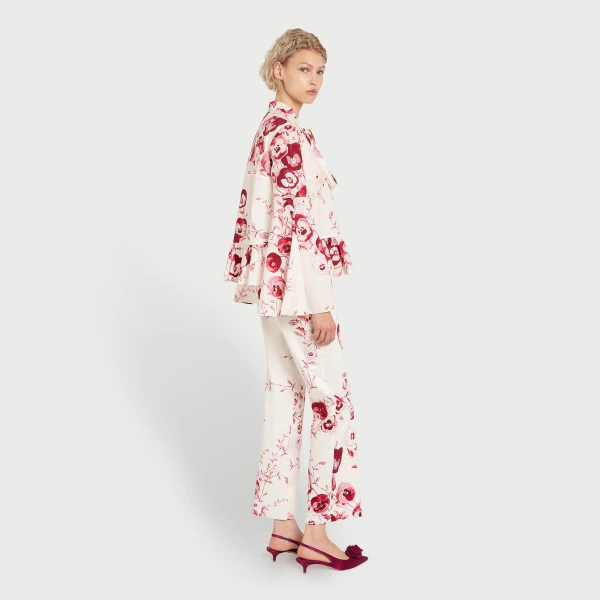 Giambattista Valli Ruby Pansies Ivory Straight-Leg Pants - Giambattista Valli Pants - Romantic Couture - Shop at Luxury Shoes 