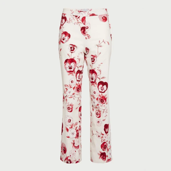 Giambattista Valli Ruby Pansies Ivory Straight-Leg Pants - Giambattista Valli Pants - Romantic Couture - Shop at Luxury Shoes 