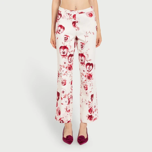 Giambattista Valli Ruby Pansies Ivory Straight-Leg Pants - Giambattista Valli Pants - Romantic Couture - Shop at Luxury Shoes 