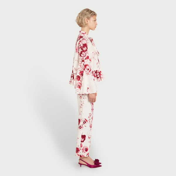 Giambattista Valli Ruby Pansies Ivory Straight-Leg Pants - Giambattista Valli Pants - Romantic Couture - Shop at Luxury Shoes 