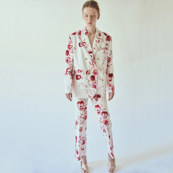 Giambattista Valli Ruby Pansies Ivory Straight-Leg Pants - Giambattista Valli Pants - Romantic Couture - Shop at Luxury Shoes 