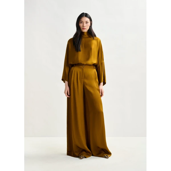 Essentiel Antwerp Rust wide-leg satin pants - Essentiel Antwerp Pants - Colorful Belgian Design - Shop at Luxury Shoes 