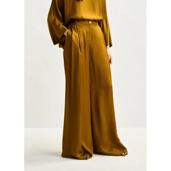 Essentiel Antwerp Rust wide-leg satin pants - Essentiel Antwerp Pants - Colorful Belgian Design - Shop at Luxury Shoes 