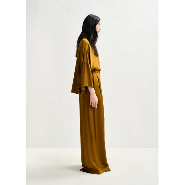 Essentiel Antwerp Rust wide-leg satin pants - Essentiel Antwerp Pants - Colorful Belgian Design - Shop at Luxury Shoes 