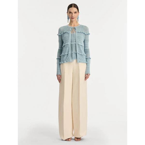 Oscar de la Renta Scallop Trim Cardigan - Oscar de la Renta Knitwear - American Couture - Shop at Luxury Shoes 