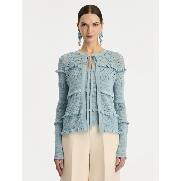 Oscar de la Renta Scallop Trim Cardigan - Oscar de la Renta Knitwear - American Couture - Shop at Luxury Shoes 