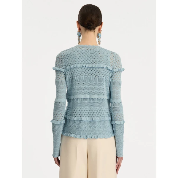 Oscar de la Renta Scallop Trim Cardigan - Oscar de la Renta Knitwear - American Couture - Shop at Luxury Shoes 