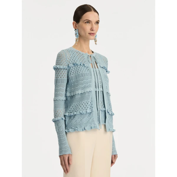 Oscar de la Renta Scallop Trim Cardigan - Oscar de la Renta Knitwear - American Couture - Shop at Luxury Shoes 