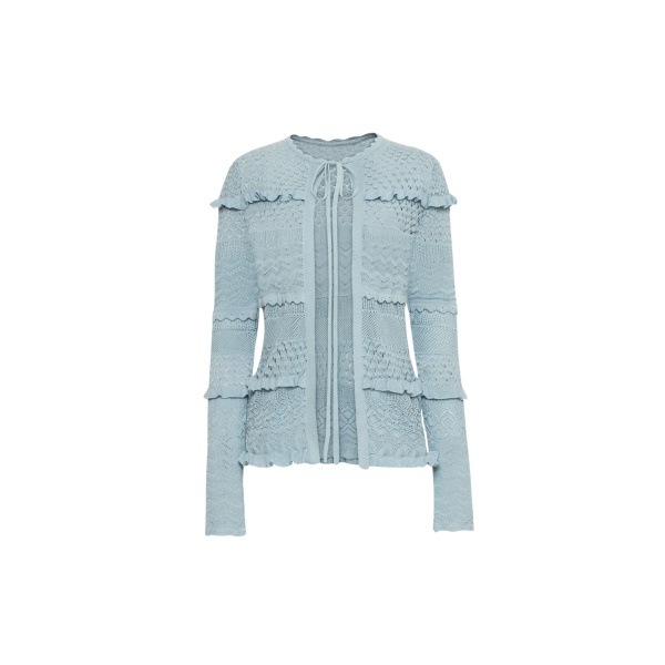 Oscar de la Renta Scallop Trim Cardigan - Oscar de la Renta Knitwear - American Couture - Shop at Luxury Shoes 