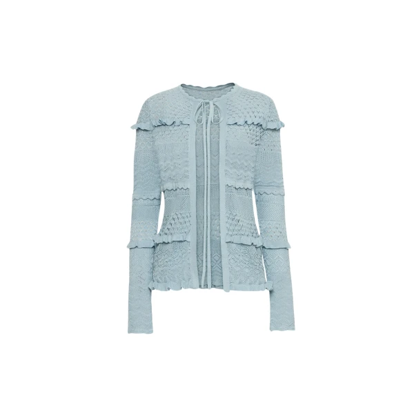 Oscar de la Renta Scallop Trim Cardigan - Oscar de la Renta Knitwear - American Couture - Shop at Luxury Shoes 