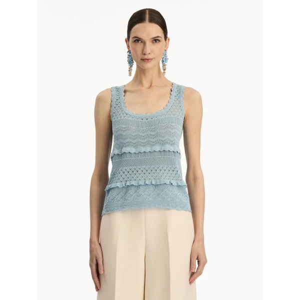 Oscar de la Renta Scallop Trim Tank - Oscar de la Renta Tops - American Couture - Shop at Luxury Shoes 