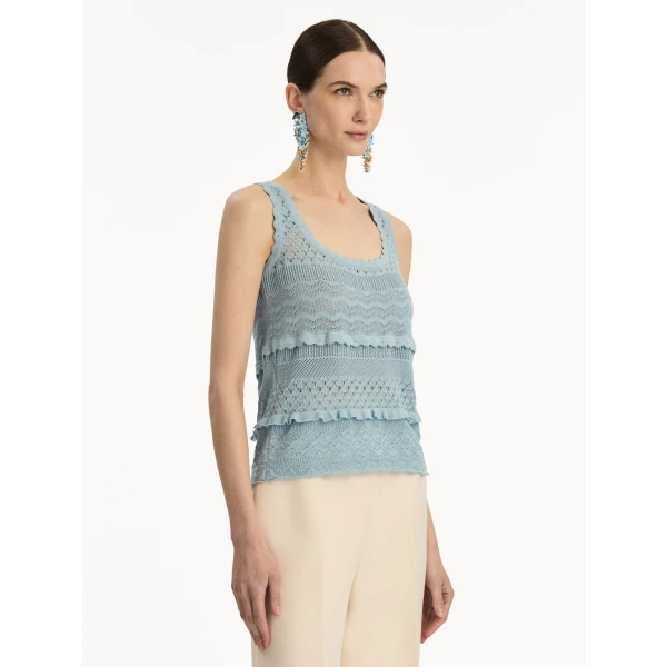 Oscar de la Renta Scallop Trim Tank - Oscar de la Renta Tops - American Couture - Shop at Luxury Shoes 
