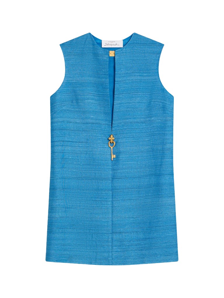 Schiaparelli Blue Tussah Sleeveless Dress Dresses in Schiaparelli Authentic Luxury Fashion at Luxury Shoes 