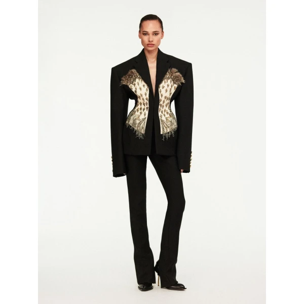 Schiaparelli Broad Shoulders Corset Embroidered Jacket Jackets in Schiaparelli Authentic Luxury Fashion at Luxury Shoes 