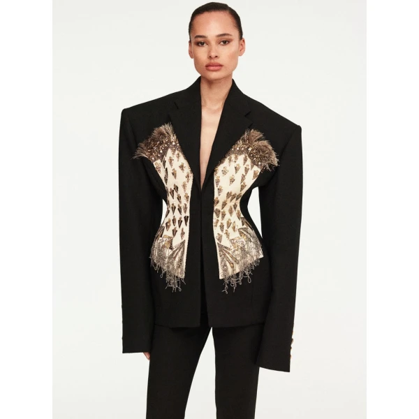 Schiaparelli Broad Shoulders Corset Embroidered Jacket Jackets in Schiaparelli Authentic Luxury Fashion at Luxury Shoes 