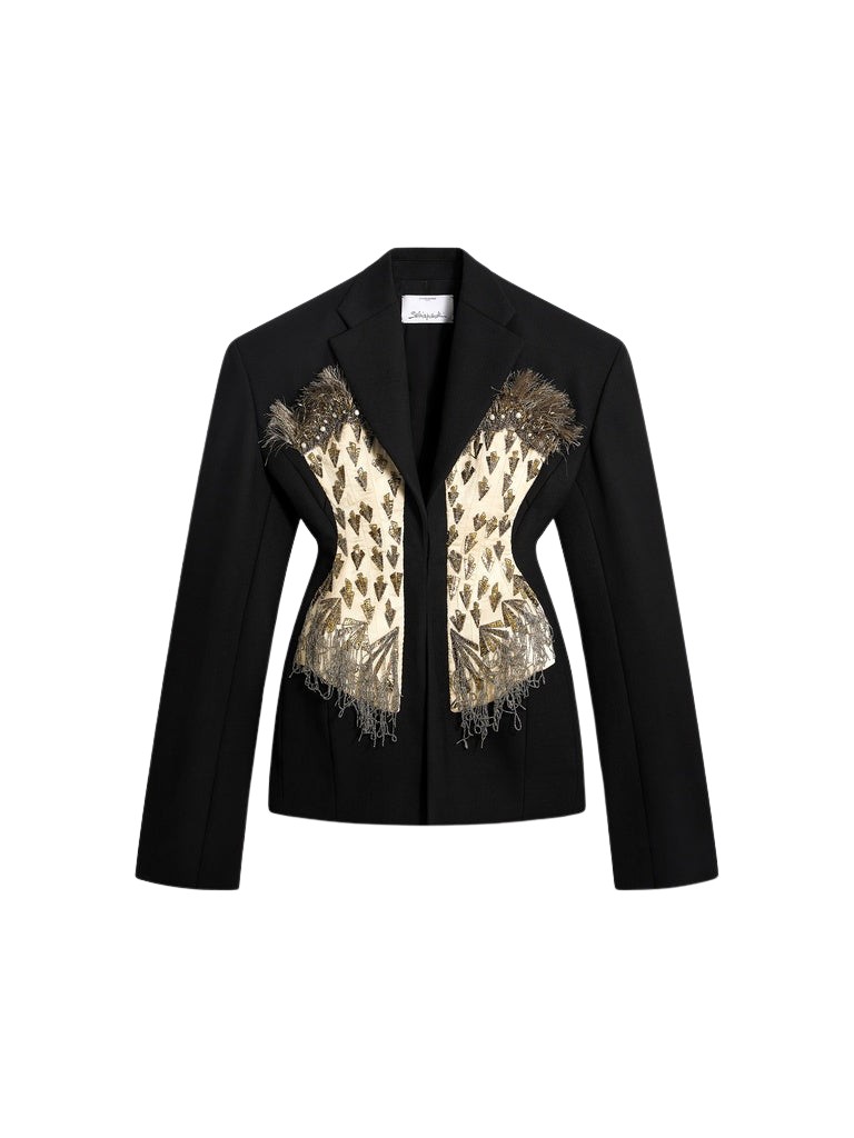 Schiaparelli Broad Shoulders Corset Embroidered Jacket Jackets in Schiaparelli Authentic Luxury Fashion at Luxury Shoes 