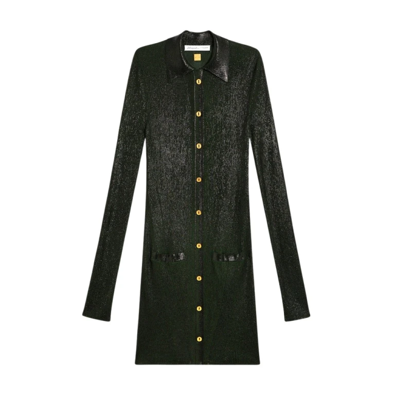 Schiaparelli Dark Green Laminated Shirt Cardigan Knitwear in Schiaparelli Authentic Luxury Fashion at Luxury Shoes 