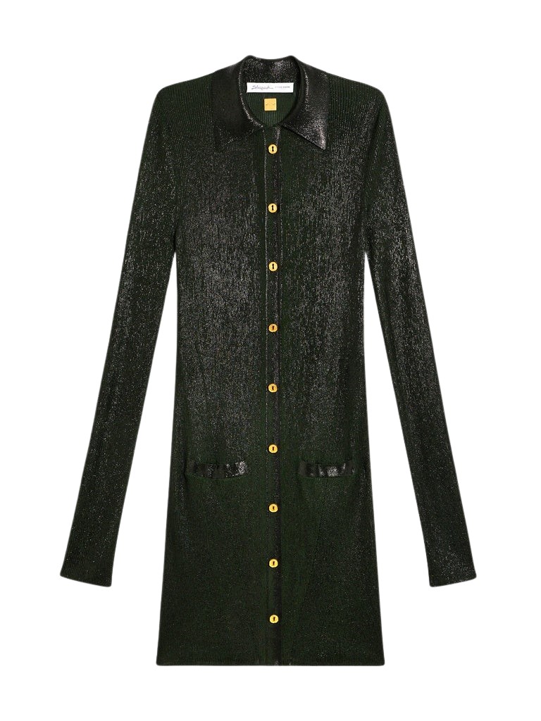 Schiaparelli Dark Green Laminated Shirt Cardigan Knitwear in Schiaparelli Authentic Luxury Fashion at Luxury Shoes 