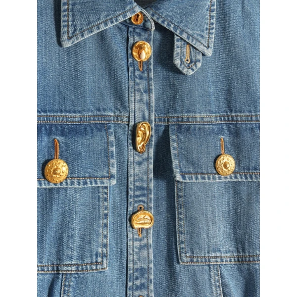Schiaparelli Smocked Safari Denim Shirt Tops in Schiaparelli Authentic Luxury Fashion at Luxury Shoes 