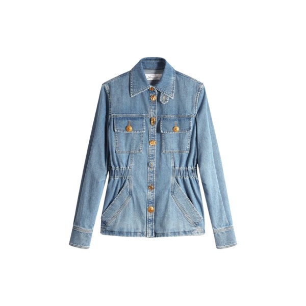 Schiaparelli Smocked Safari Denim Shirt Tops in Schiaparelli Authentic Luxury Fashion at Luxury Shoes 