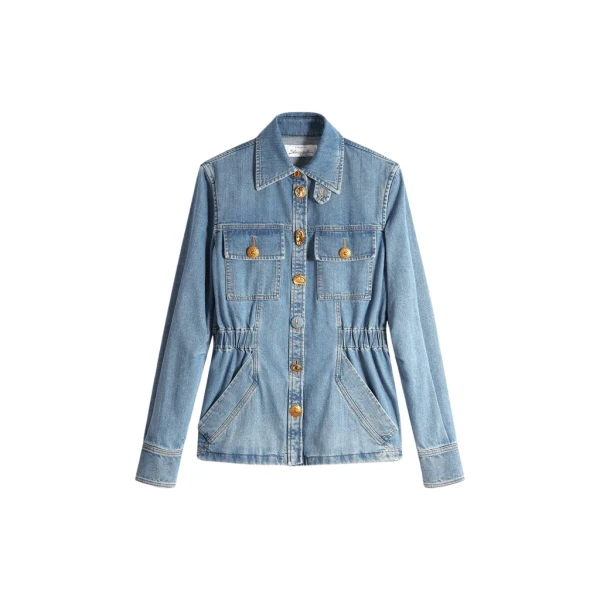 Schiaparelli Smocked Safari Denim Shirt Tops in Schiaparelli Authentic Luxury Fashion at Luxury Shoes 