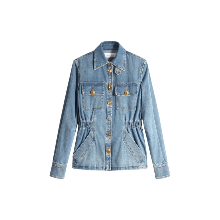 Schiaparelli Smocked Safari Denim Shirt Tops in Schiaparelli Authentic Luxury Fashion at Luxury Shoes 