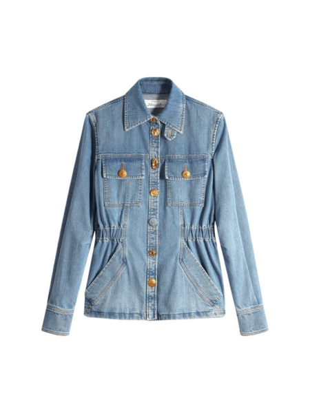 Schiaparelli Smocked Safari Denim Shirt Tops in Schiaparelli Authentic Luxury Fashion at Luxury Shoes 