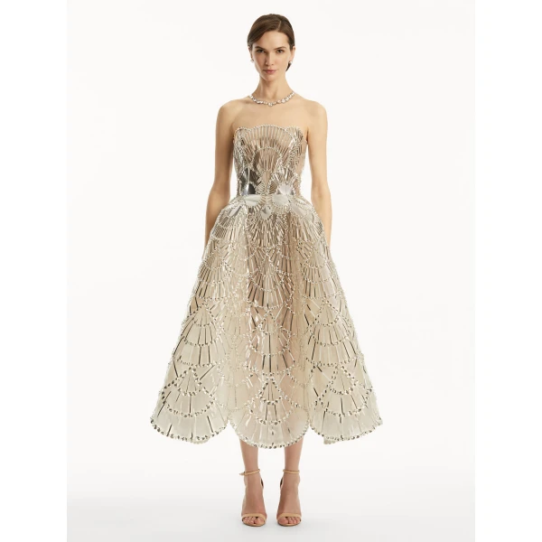 Oscar de la Renta Sequin & Crystal Scallop Embroidered Gown - Oscar de la Renta Dresses - American Couture - Shop at Luxury Shoes 