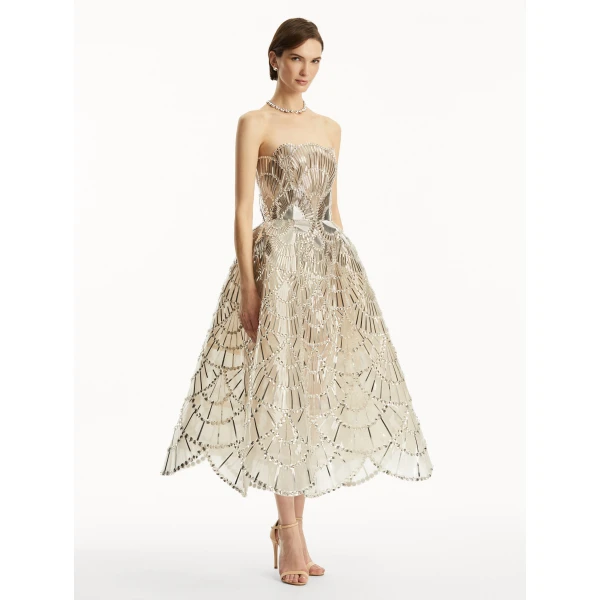 Oscar de la Renta Sequin & Crystal Scallop Embroidered Gown - Oscar de la Renta Dresses - American Couture - Shop at Luxury Shoes 