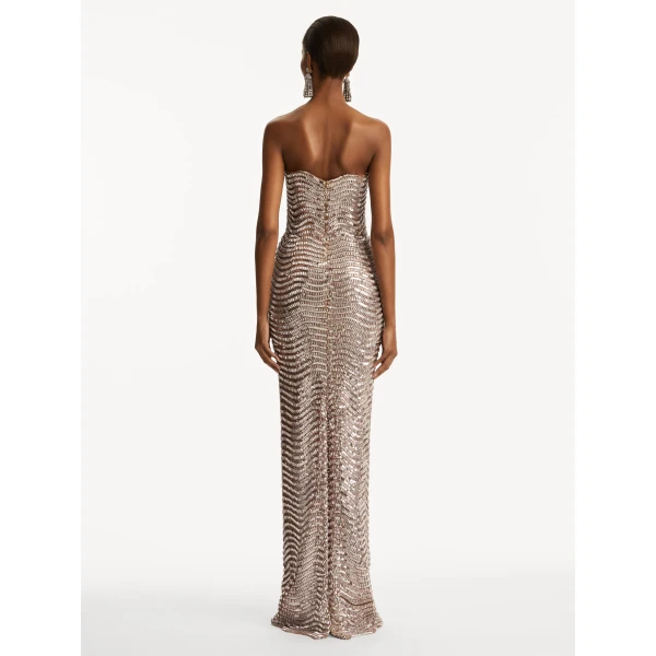 Oscar de la Renta Sequin & Crystal Wave Embroidered Gown - Oscar de la Renta Dresses - American Couture - Shop at Luxury Shoes 