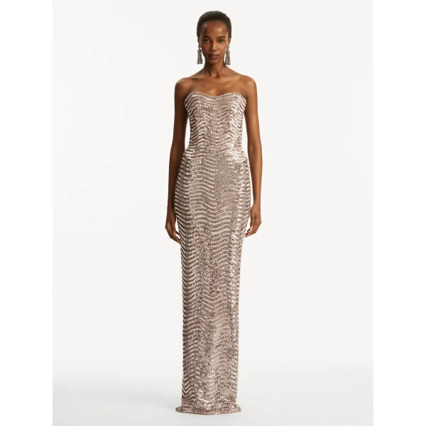 Oscar de la Renta Sequin & Crystal Wave Embroidered Gown - Oscar de la Renta Dresses - American Couture - Shop at Luxury Shoes 