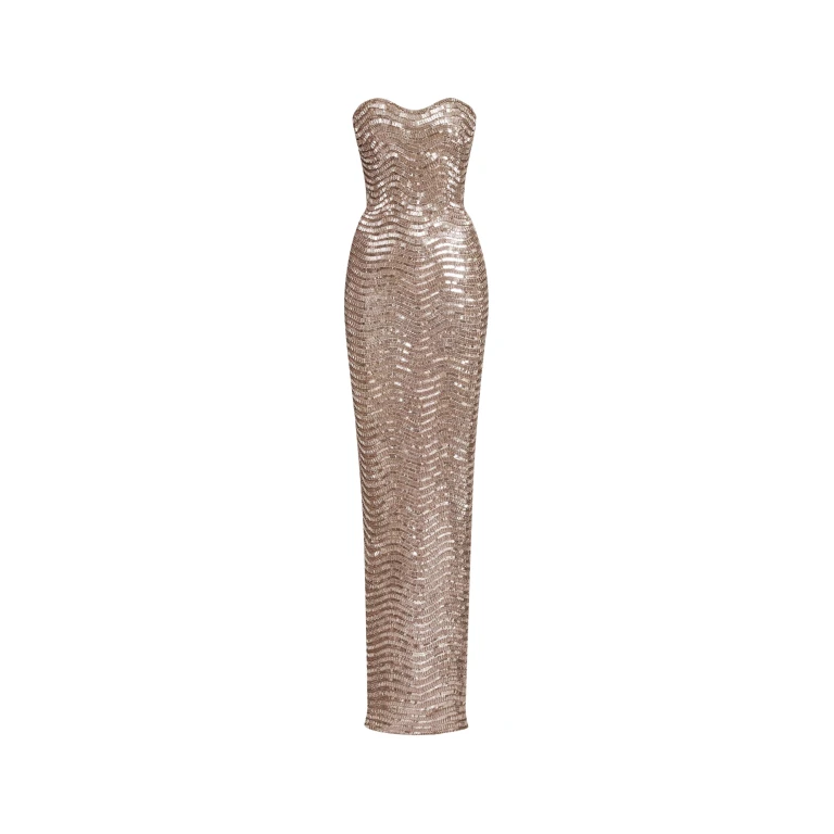 Oscar de la Renta Sequin & Crystal Wave Embroidered Gown - Oscar de la Renta Dresses - American Couture - Shop at Luxury Shoes 