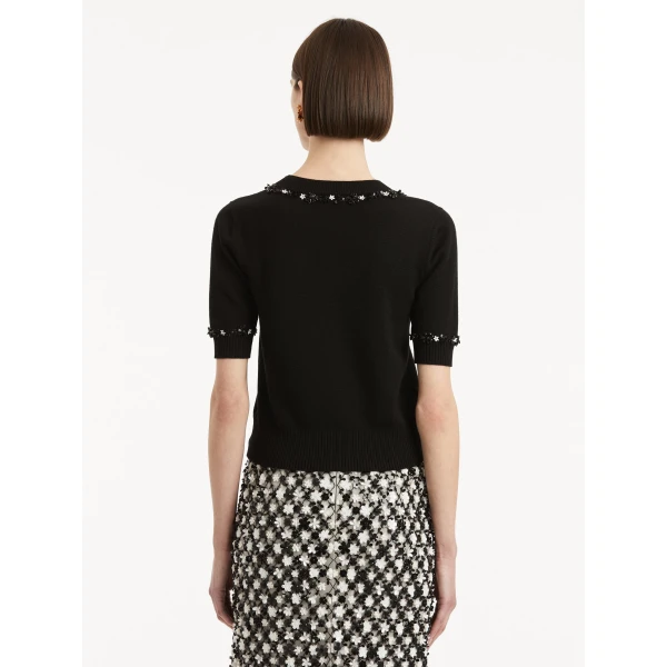 Oscar de la Renta Sequin Floret Trim Pullover - Oscar de la Renta Knitwear - American Couture - Shop at Luxury Shoes 