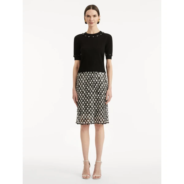 Oscar de la Renta Sequin Floret Trim Pullover - Oscar de la Renta Knitwear - American Couture - Shop at Luxury Shoes 