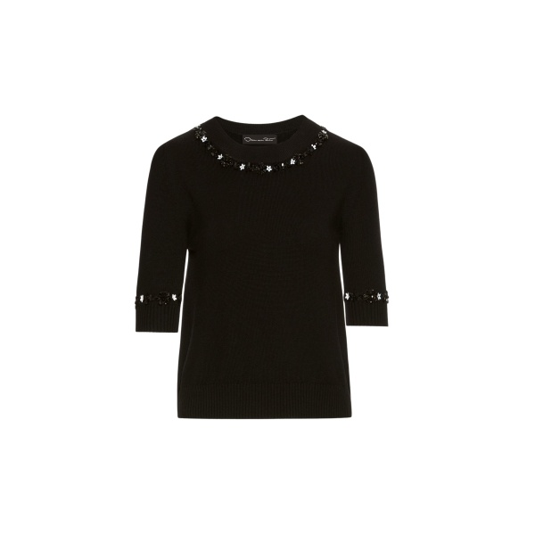 Oscar de la Renta Sequin Floret Trim Pullover - Oscar de la Renta Knitwear - American Couture - Shop at Luxury Shoes 