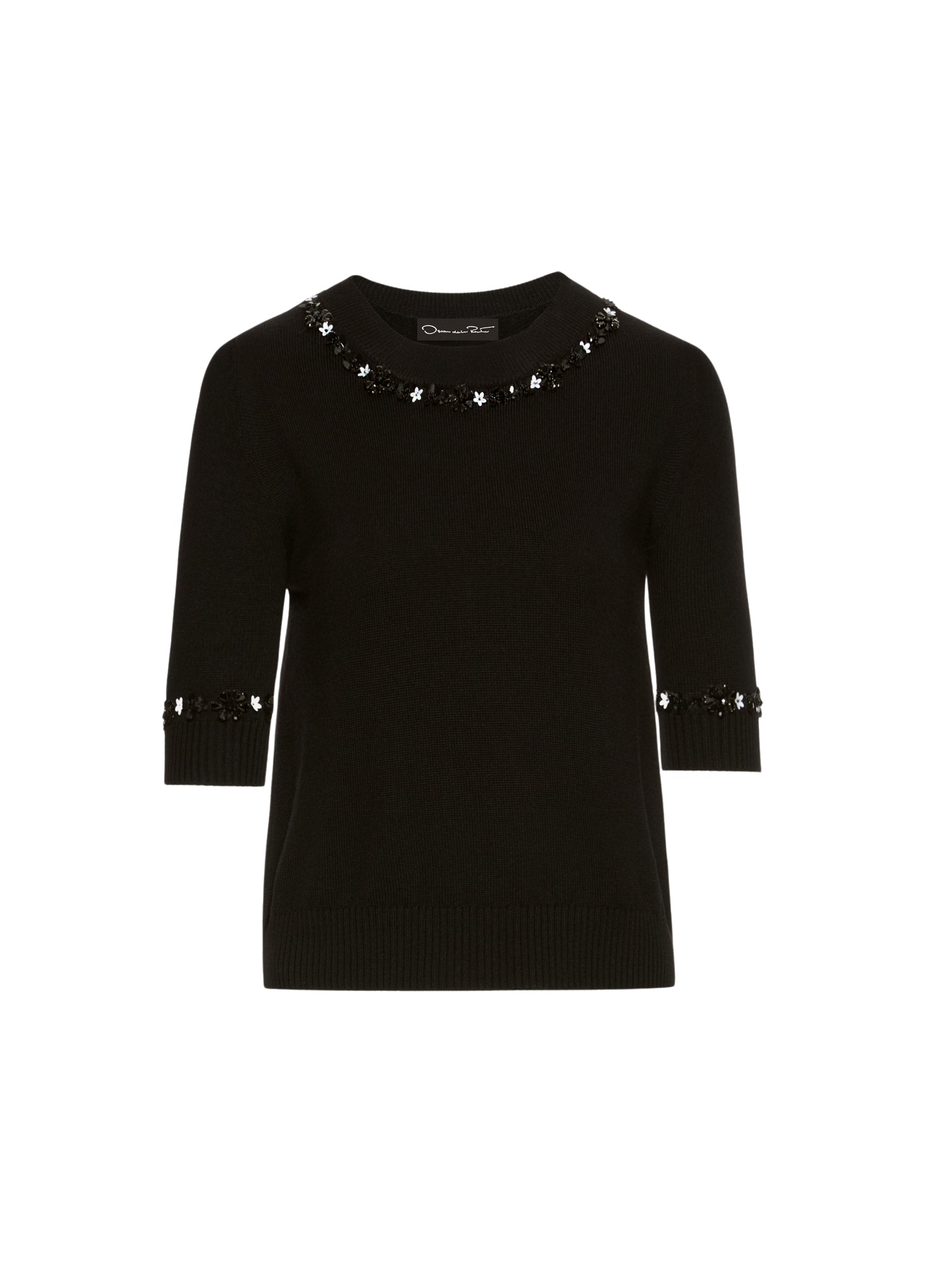 Oscar de la Renta Sequin Floret Trim Pullover Knit