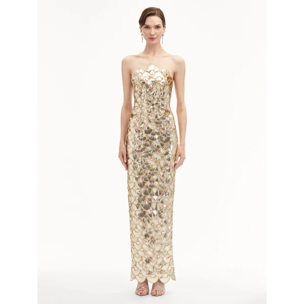 Oscar de la Renta Sequin Scallop Embroidered Gown - Oscar de la Renta Dresses - American Couture - Shop at Luxury Shoes 