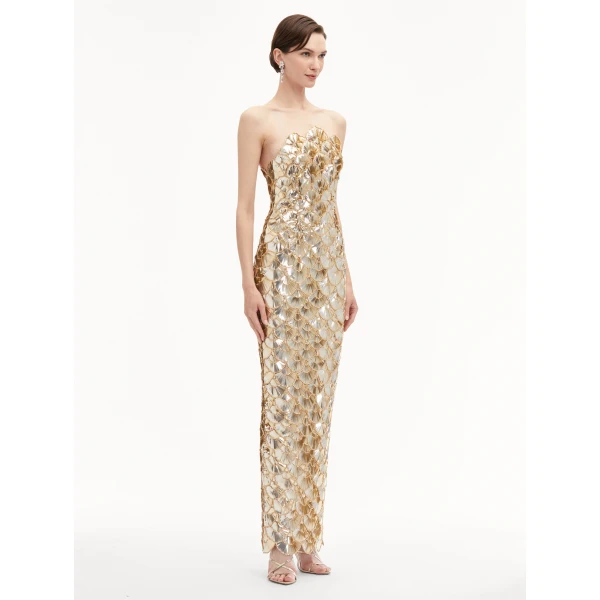 Oscar de la Renta Sequin Scallop Embroidered Gown - Oscar de la Renta Dresses - American Couture - Shop at Luxury Shoes 