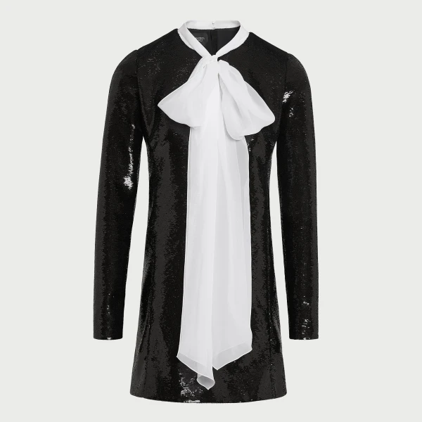 Giambattista Valli Short Black Sequin Dress With Self-Tie Neck - Giambattista Valli Dresses - Romantic Couture - Shop at Luxury Shoes 