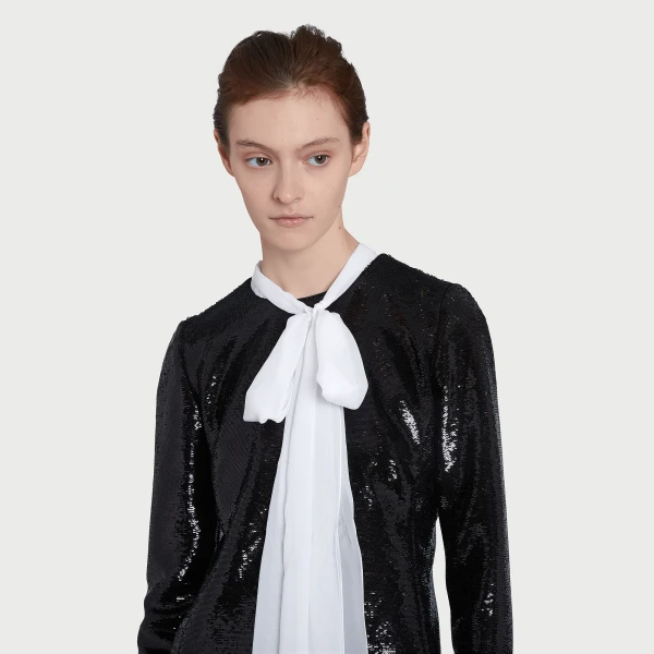 Giambattista Valli Short Black Sequin Dress With Self-Tie Neck - Giambattista Valli Dresses - Romantic Couture - Shop at Luxury Shoes 