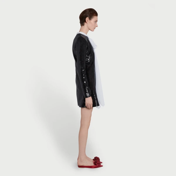 Giambattista Valli Short Black Sequin Dress With Self-Tie Neck - Giambattista Valli Dresses - Romantic Couture - Shop at Luxury Shoes 