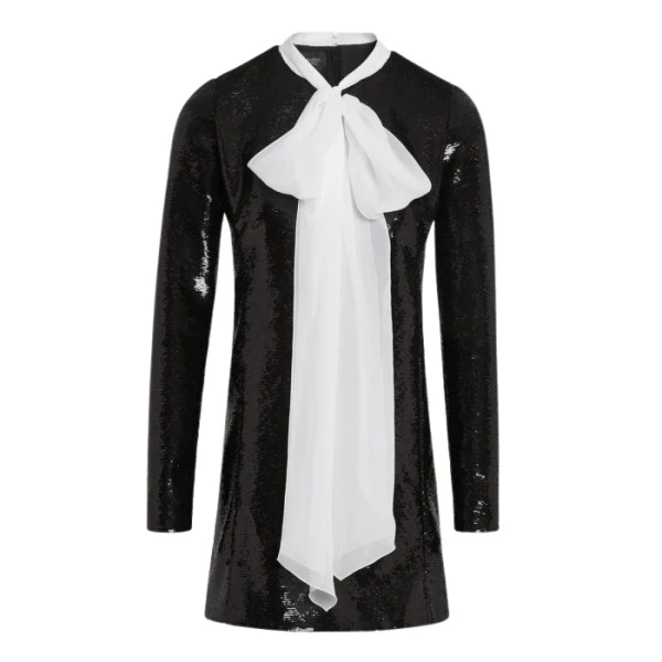 Giambattista Valli Short Black Sequin Dress With Self-Tie Neck - Giambattista Valli Dresses - Romantic Couture - Shop at Luxury Shoes 