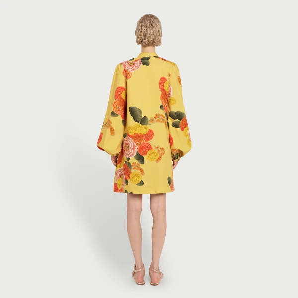 Giambattista Valli Short Blossoms Mustard Poplin Dress - Giambattista Valli Dresses - Romantic Couture - Shop at Luxury Shoes 