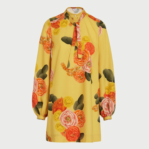 Giambattista Valli Short Blossoms Mustard Poplin Dress - Giambattista Valli Dresses - Romantic Couture - Shop at Luxury Shoes 