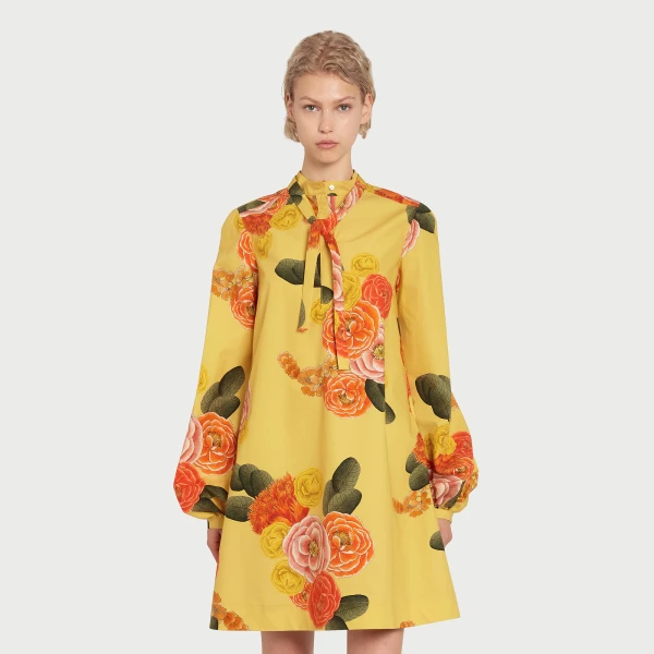 Giambattista Valli Short Blossoms Mustard Poplin Dress - Giambattista Valli Dresses - Romantic Couture - Shop at Luxury Shoes 